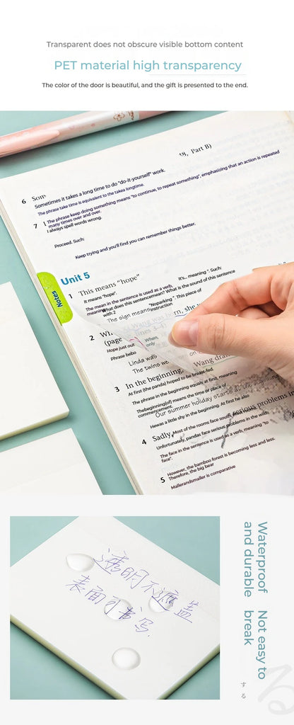 50 φύλλα διαφανών αυτοκόλλητων σημειώσεων – αδιάβροχα αυτοκόλλητα μηνυμάτων και υπογραφής για σημειωματάρια