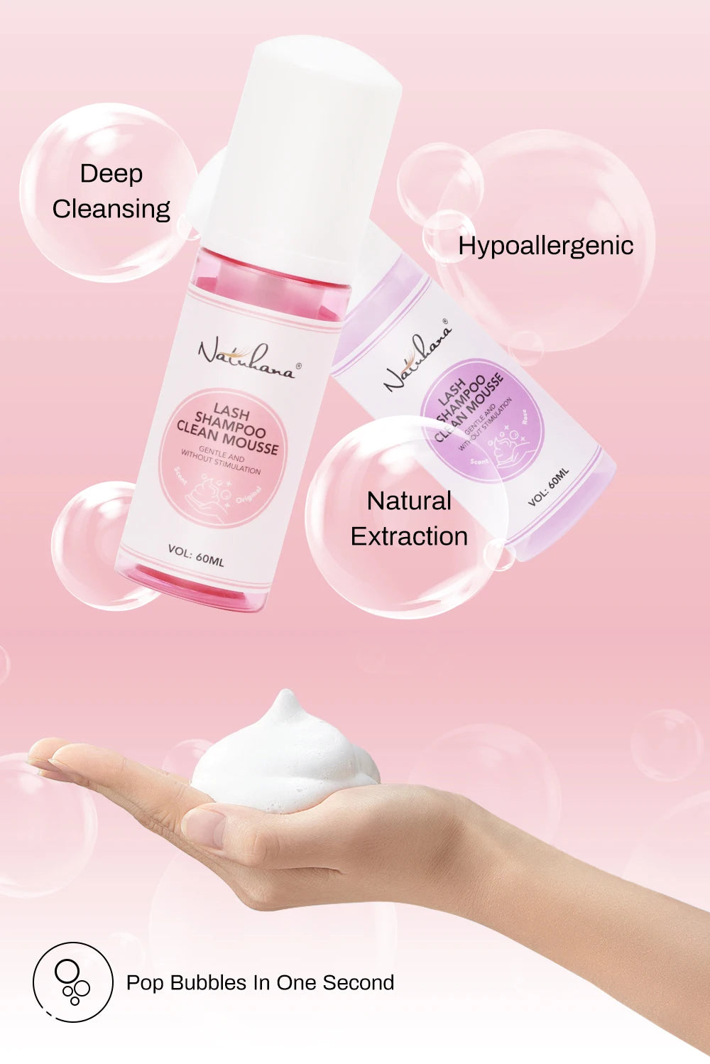 Natuhana 60ml Σαμπουάν για Επέκταση Βλεφαρίδων – Αφρός Καθαρισμού Βλεφαρίδων για Ψεύτικες Βλεφαρίδες, Απαλό &amp; Μη Ερεθιστικό Εργαλείο Μακιγιάζ