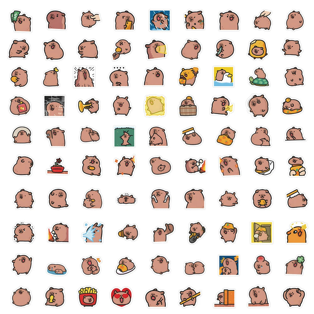 10/50/100 τεμάχια Αυτοκόλλητα Capybaras – Χαριτωμένα Αυτοκόλλητα Κινούμενων Σχεδίων για Laptop, Τηλέφωνο, Αυτοκίνητο, Ποδήλατο &amp; Παιδιά DIY